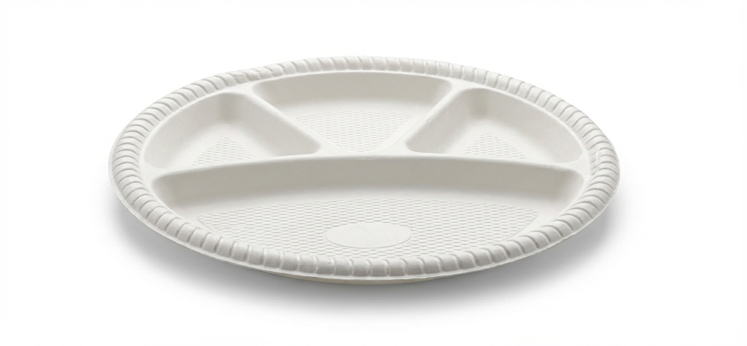 12 Inch 4 Compartment Compostable Plates,  Biodegradable, Eco-Friendly, Heavy-Duty Disposable Plates (Pack of 500)