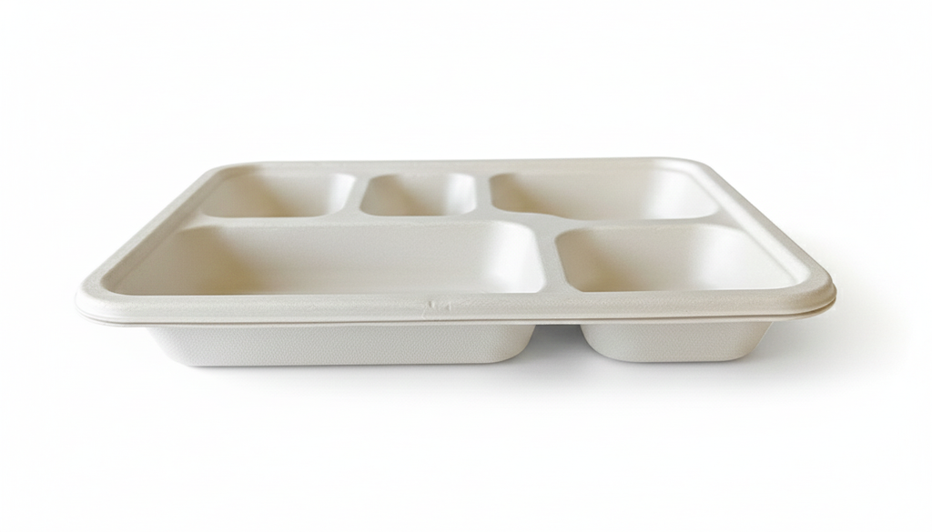 5 Compartment Compostable Sugarcane Bagasse Plates, Biodegradable, Eco-Friendly, Heavy-Duty Disposable Plates (Pack of 500)