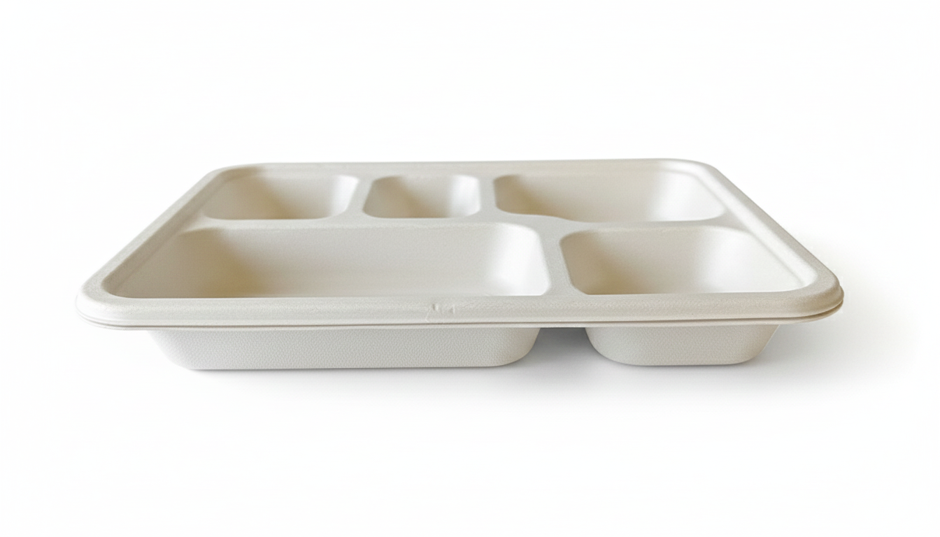 5 Compartment Compostable Sugarcane Bagasse Plates, Biodegradable, Eco-Friendly, Heavy-Duty Disposable Plates (Pack of 500)