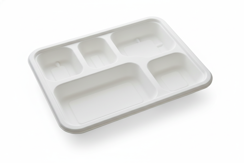 5 Compartment Compostable Sugarcane Bagasse Plates, Biodegradable, Eco-Friendly, Heavy-Duty Disposable Plates (Pack of 500)