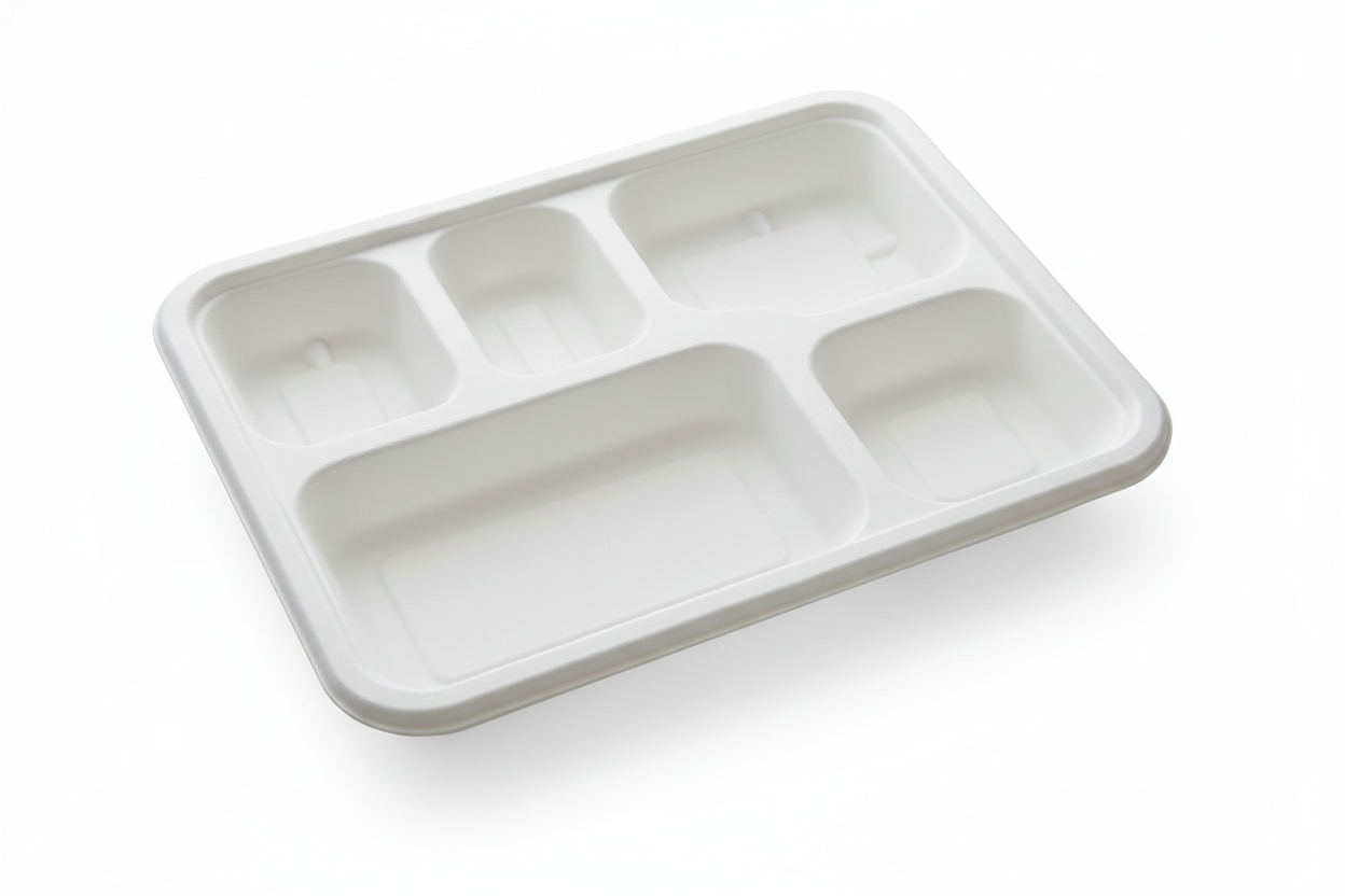 5 Compartment Compostable Sugarcane Bagasse Plates, Biodegradable, Eco-Friendly, Heavy-Duty Disposable Plates (Pack of 500)