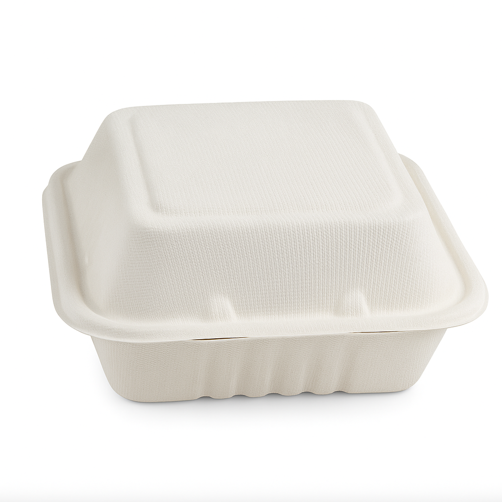 6x6, 8x8, 9x9 Clamshell To-Go boxes, Compostable Sugarcane Bagasse, Biodegradable, Eco-Friendly, Heavy-Duty Disposable