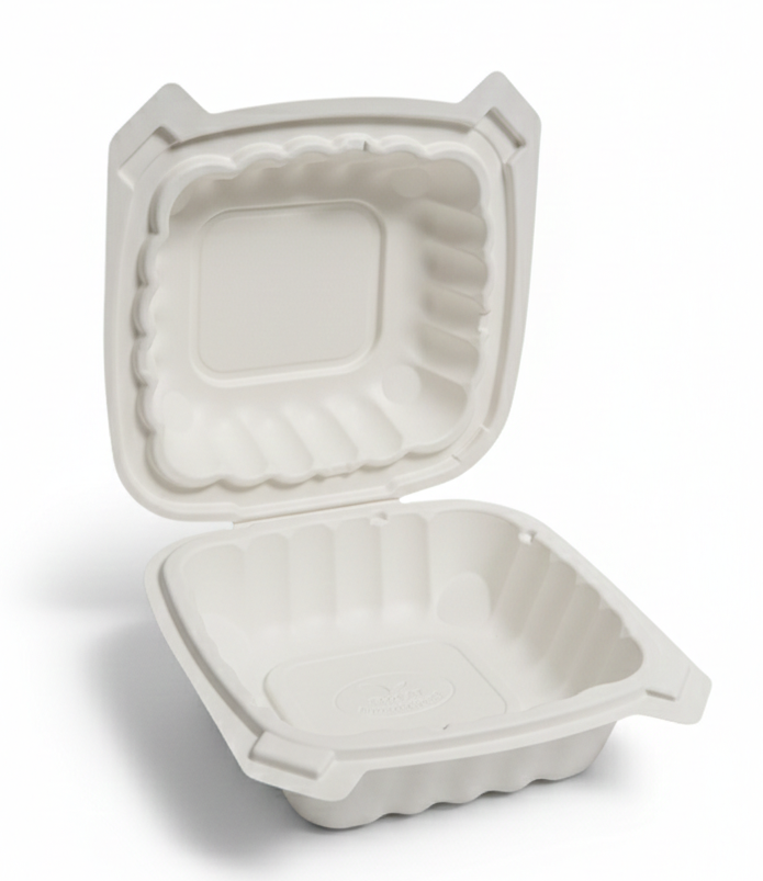 6x6 or 9x6 (Hoagie) Clamshell To-Go boxes, Compostable Cornstarch Biodegradable, Eco-Friendly, Heavy-Duty Disposable