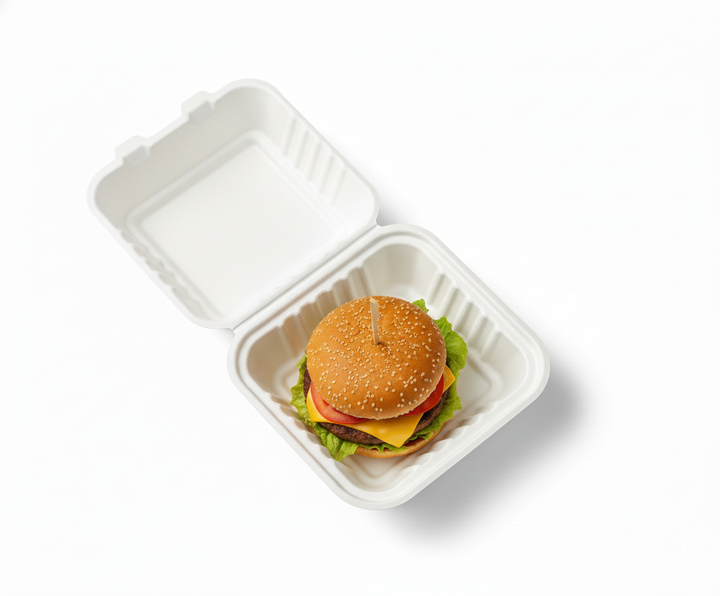 6x6, 8x8, 9x9 Clamshell To-Go boxes, Compostable Sugarcane Bagasse, Biodegradable, Eco-Friendly, Heavy-Duty Disposable