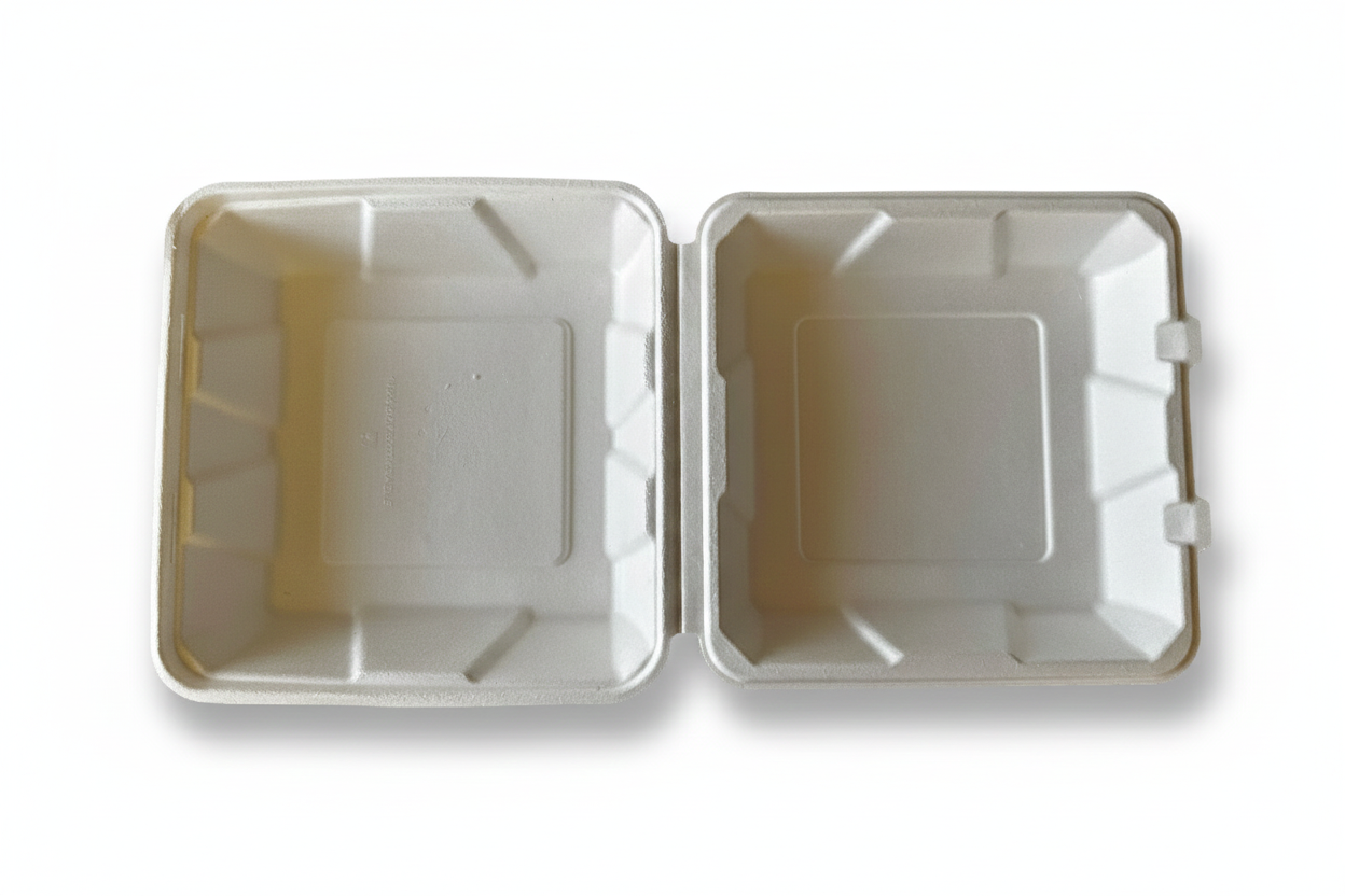 6x6, 8x8, 9x9 Clamshell To-Go boxes, Compostable Sugarcane Bagasse, Biodegradable, Eco-Friendly, Heavy-Duty Disposable