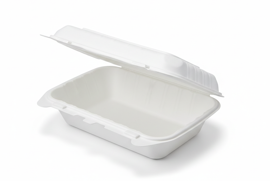 6x6 or 9x6 (Hoagie) Clamshell To-Go boxes, Compostable Cornstarch Biodegradable, Eco-Friendly, Heavy-Duty Disposable