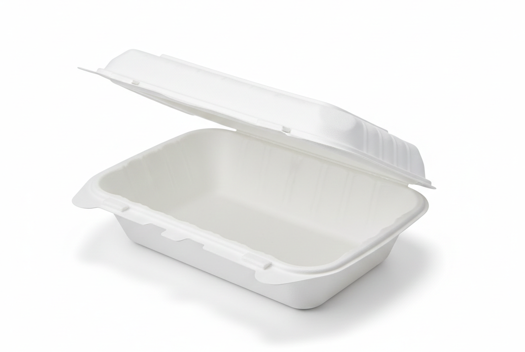6x6 or 9x6 (Hoagie) Clamshell To-Go boxes, Compostable Cornstarch Biodegradable, Eco-Friendly, Heavy-Duty Disposable