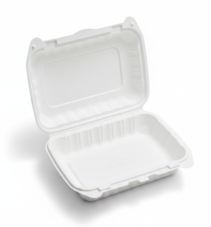 6x6 or 9x6 (Hoagie) Clamshell To-Go boxes, Compostable Cornstarch Biodegradable, Eco-Friendly, Heavy-Duty Disposable