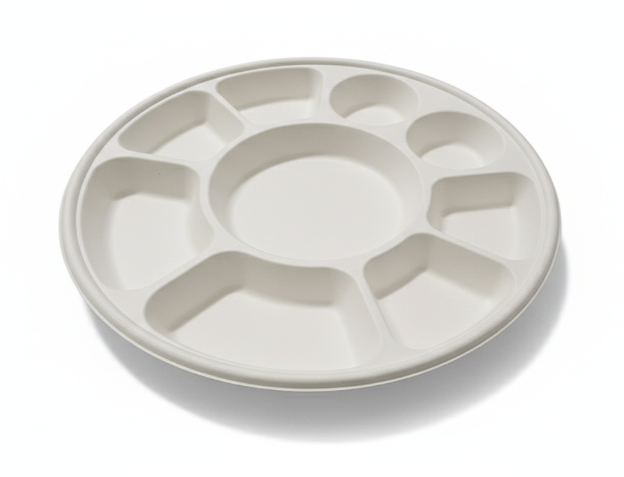 9 Compartment Compostable Sugarcane Bagasse Plates, Biodegradable, Eco-Friendly, Heavy-Duty Disposable Plates (Pack of 500)
