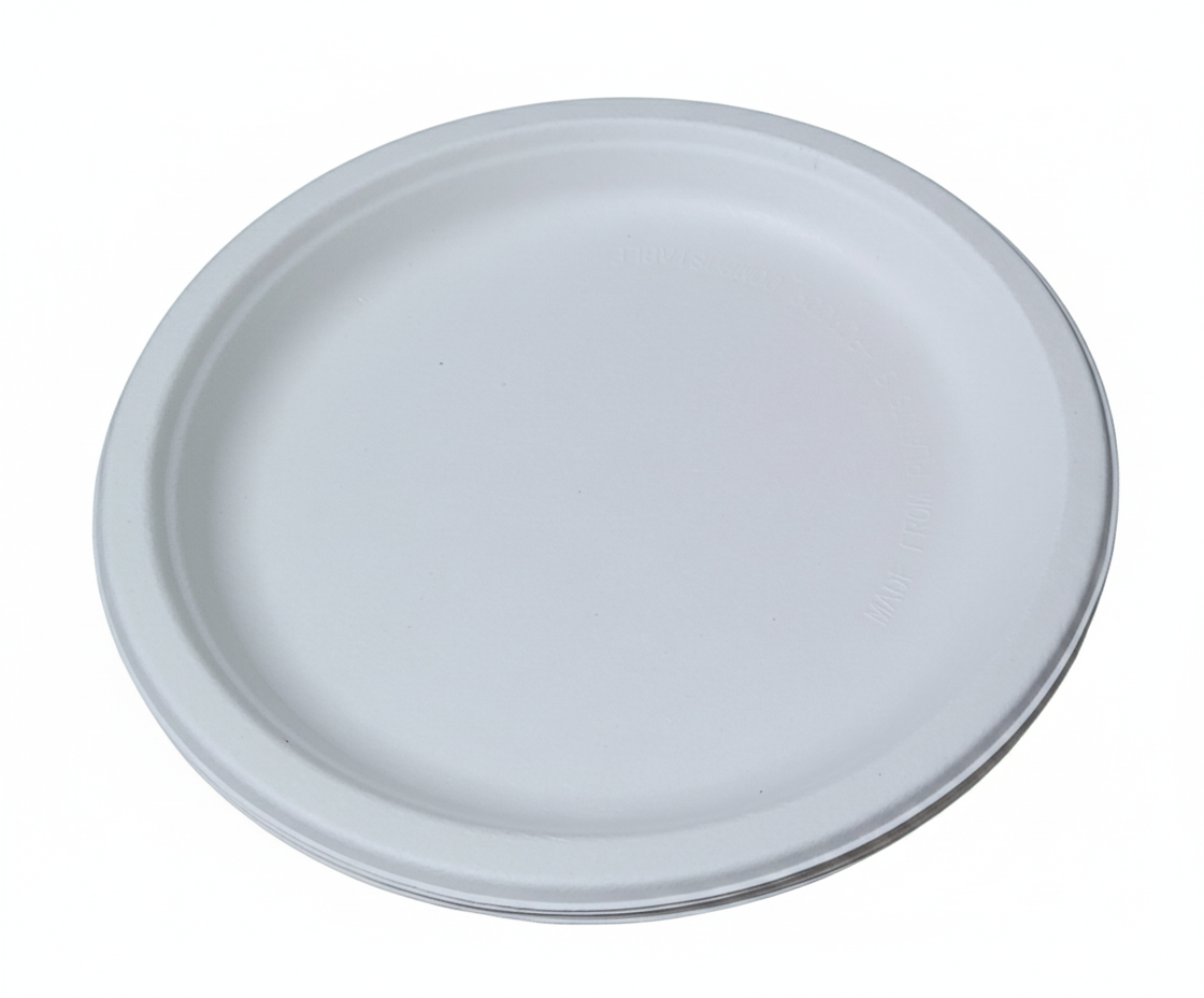 Round Plates Compostable Sugarcane Bagasse Plates – Biodegradable, Eco-Friendly, Heavy-Duty Disposable Plates (500 Pack)